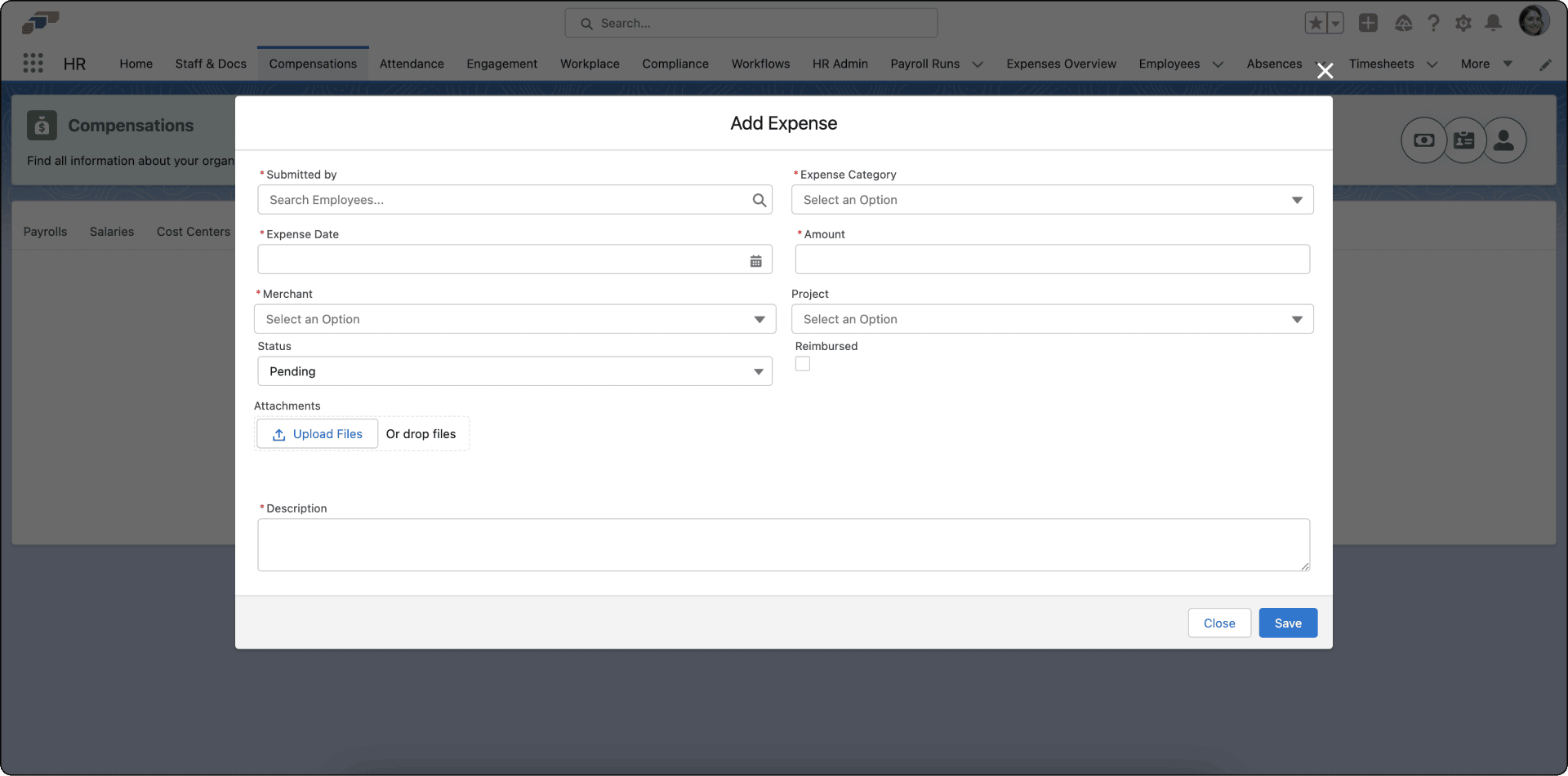 Expenses Overview in the flair HR app