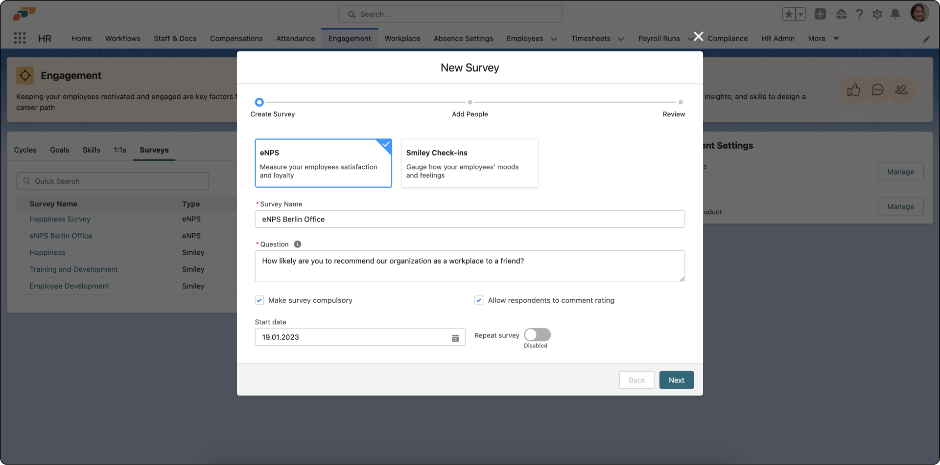 An eNPS survey shows how likely employees are to recommend your company as an employer