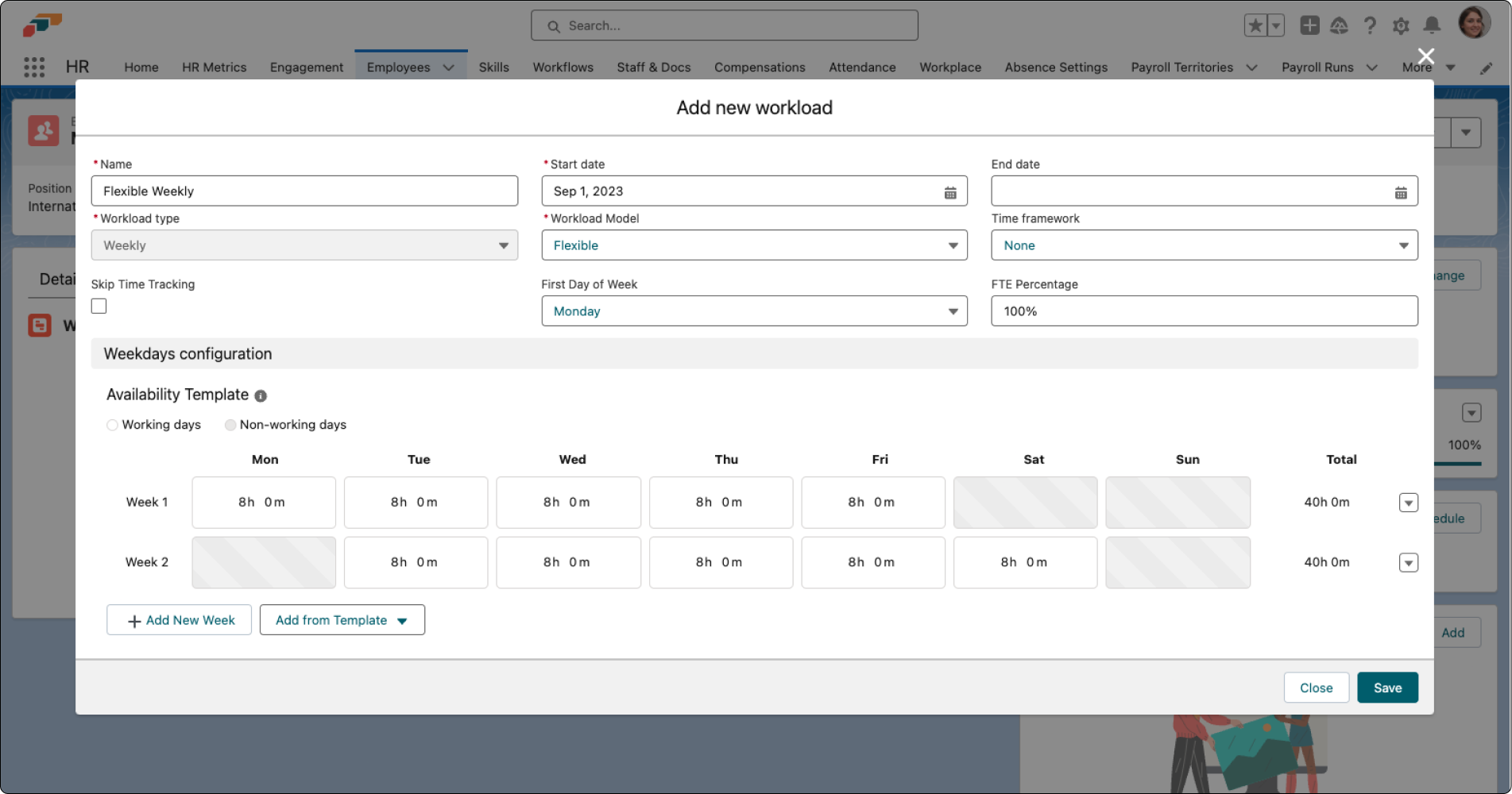 Defining a flexible workload for an employee