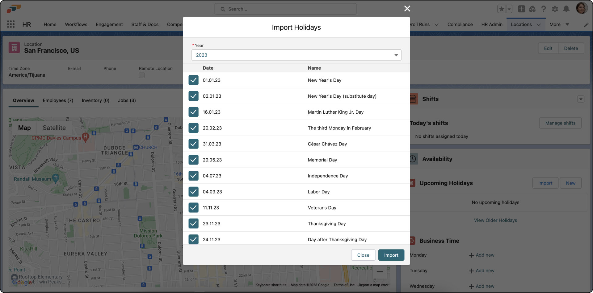 Importing local public holidays for an office location