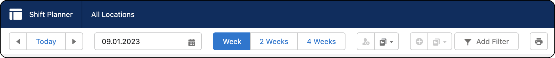 Filters for location, skills, and department in Shift Planner