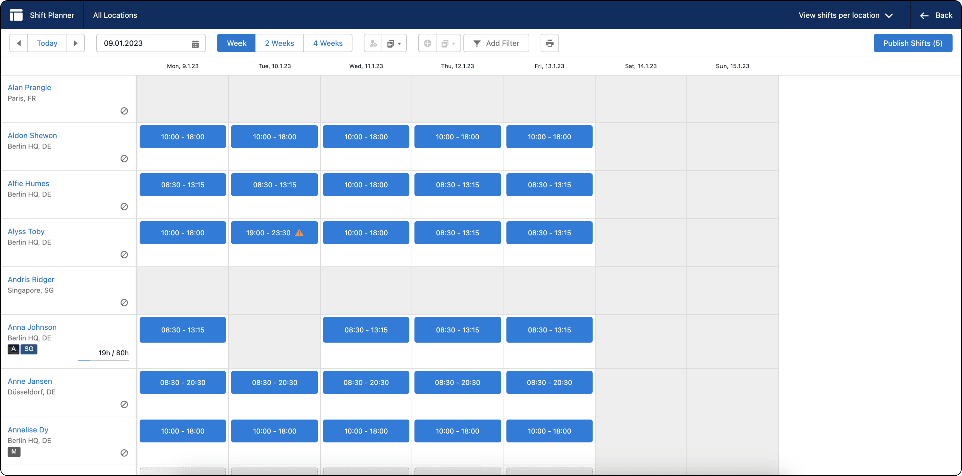 Shift Planner open in Salesforce