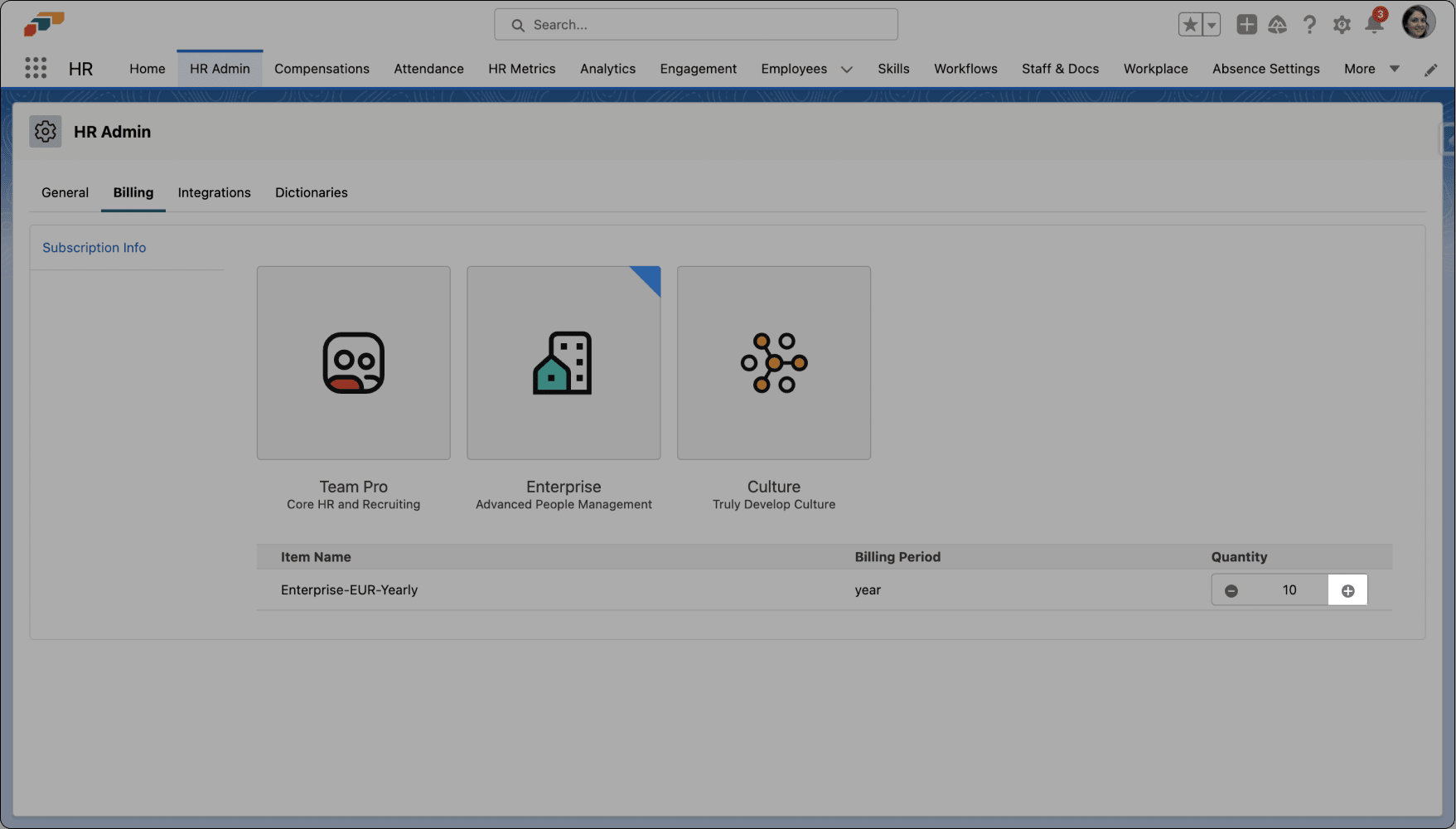 License quantity control on the Billing tab