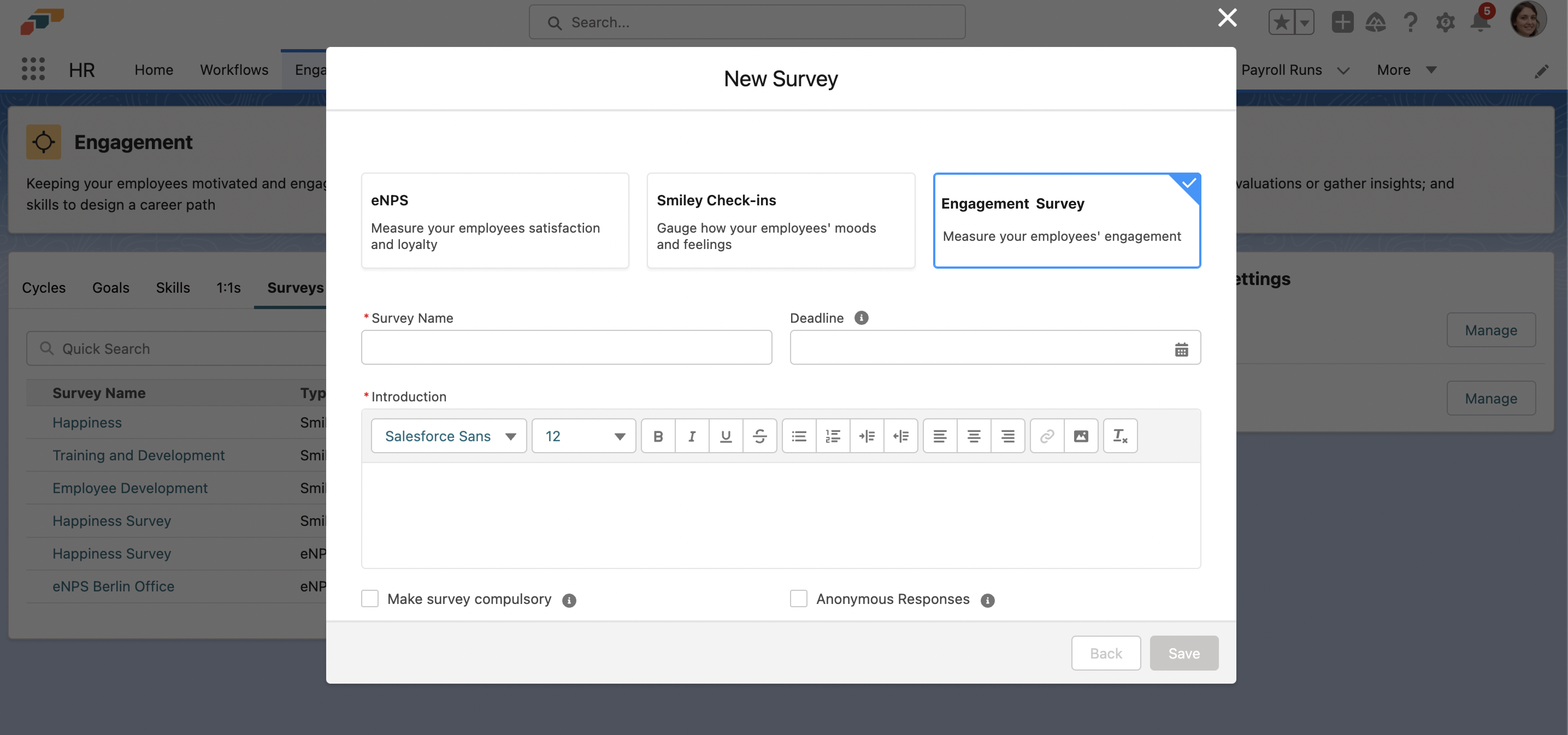 Creating a customized engagement survey in flair
