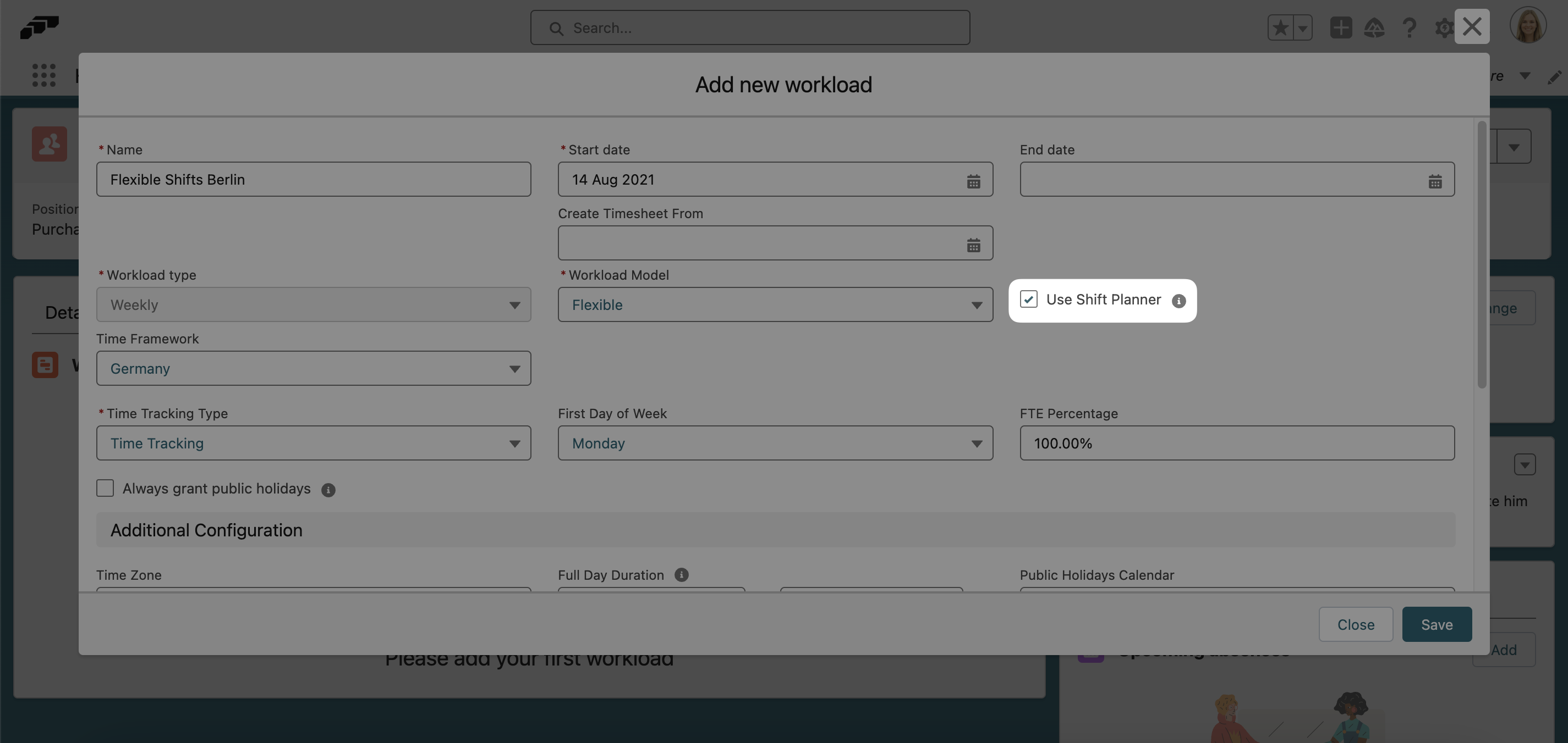 Enable synched workloads when creating a flexible workload
