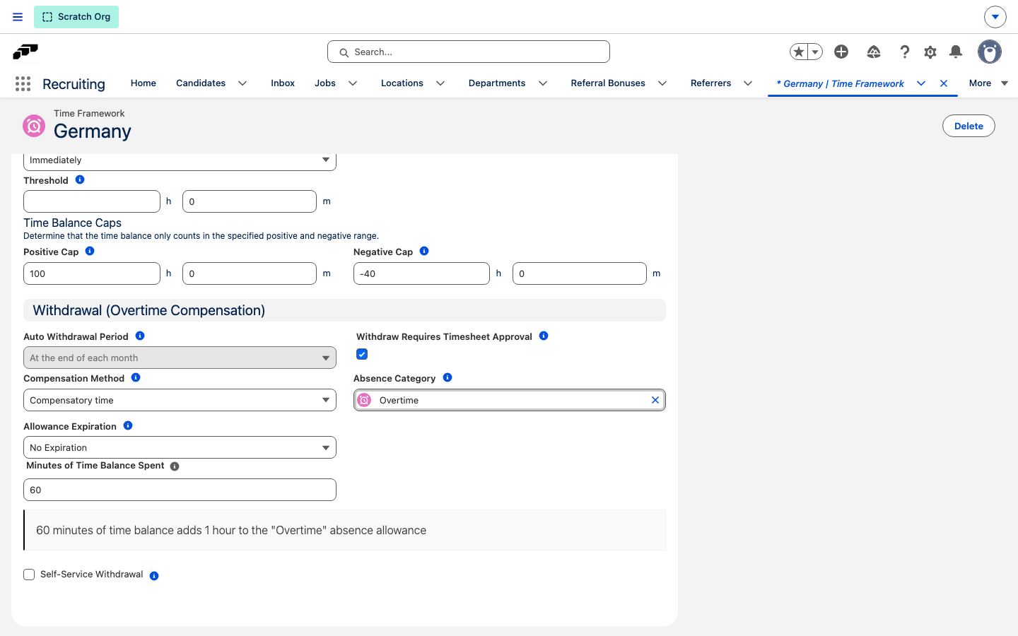 Allowance Expiration setting in the Withdrawal (Overtime Compensation) settings on a Time Framework