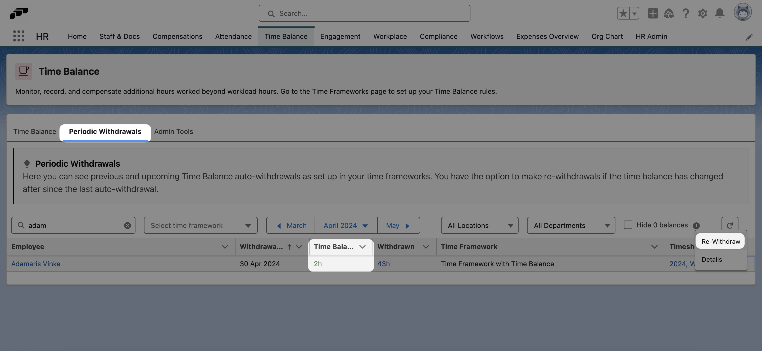 Periodic time balance withdrawals in flair