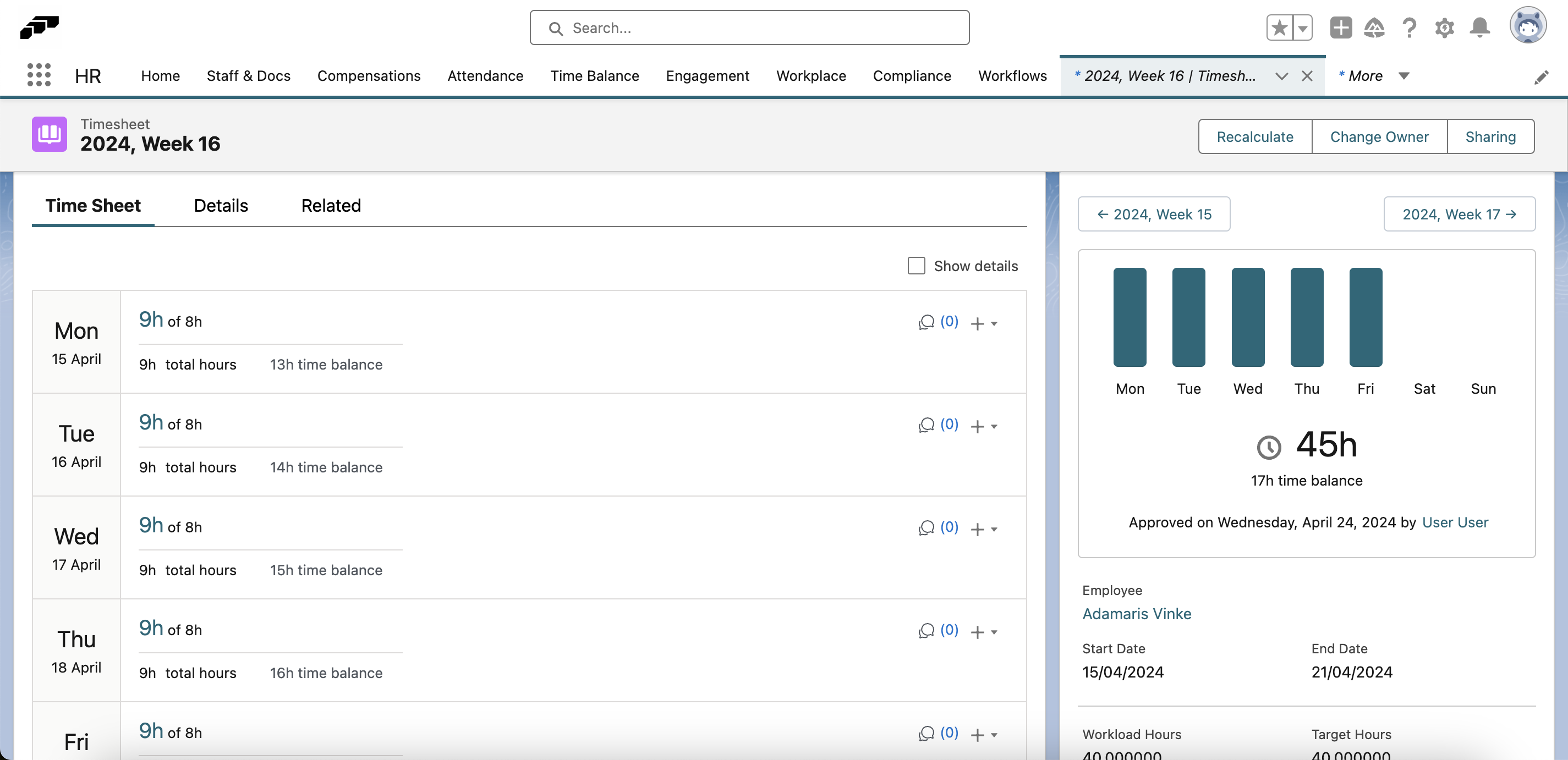 Time Balance in an employee's timesheet