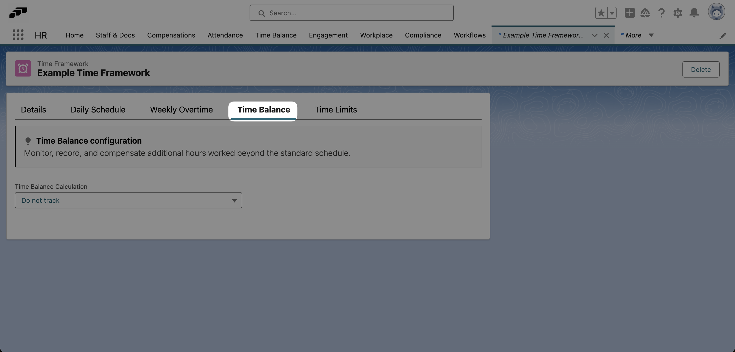Set up the Time Balance feature in a flair Time Framework