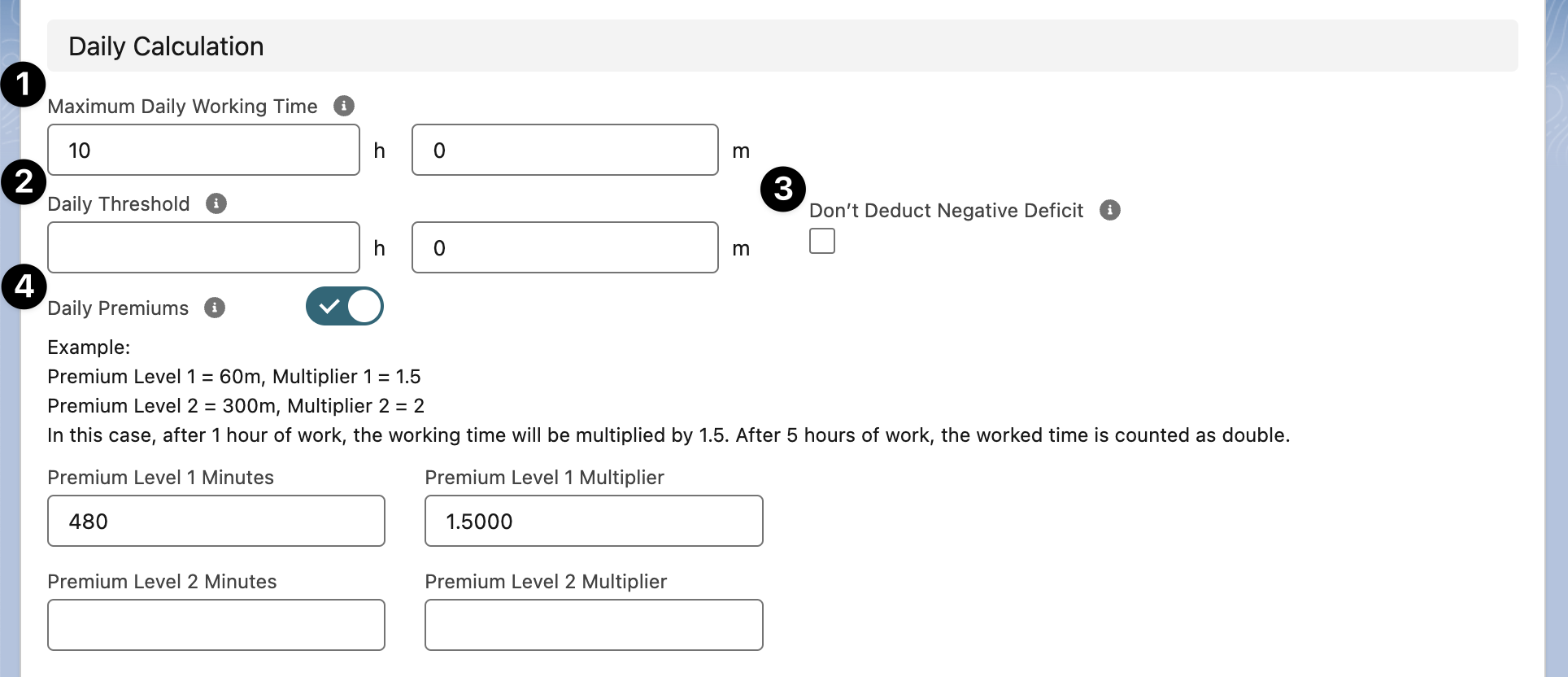 Time Balance daily calculation settings