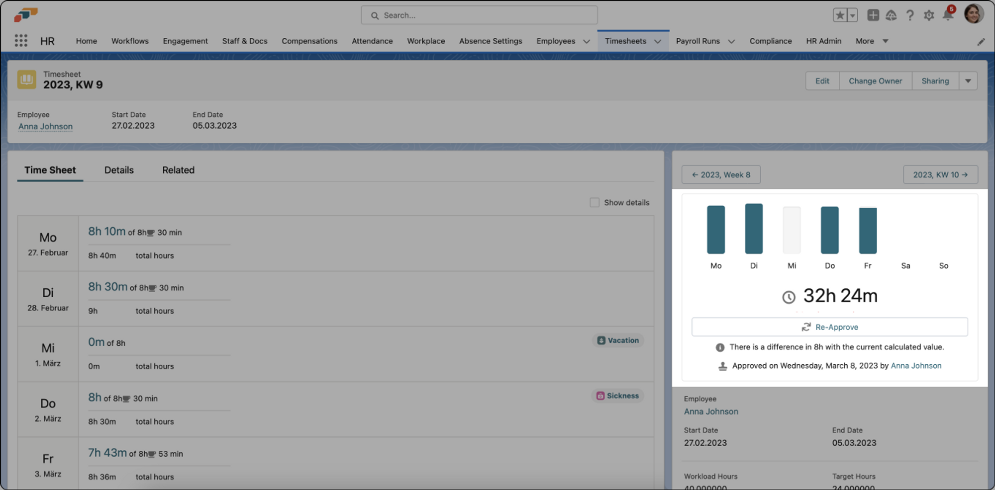 Reapprove altered timesheets in flair