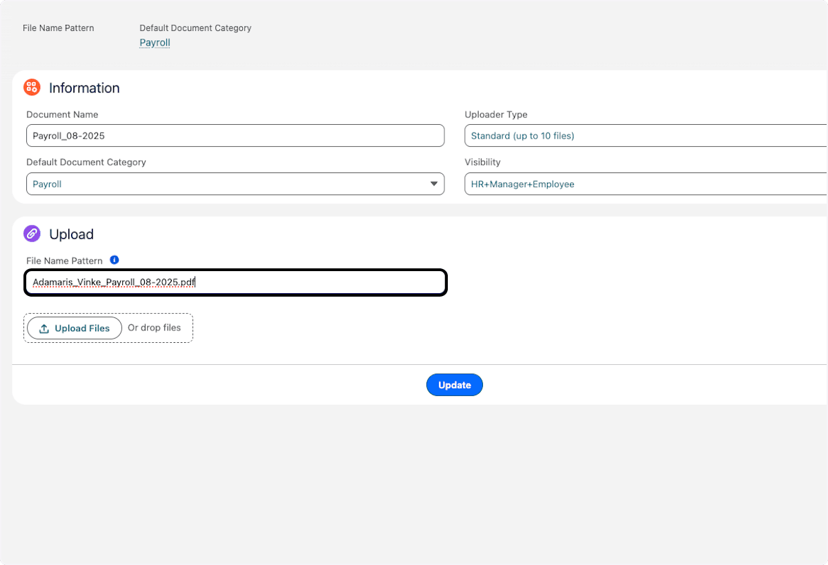 File Name Pattern with employee first and last name fields