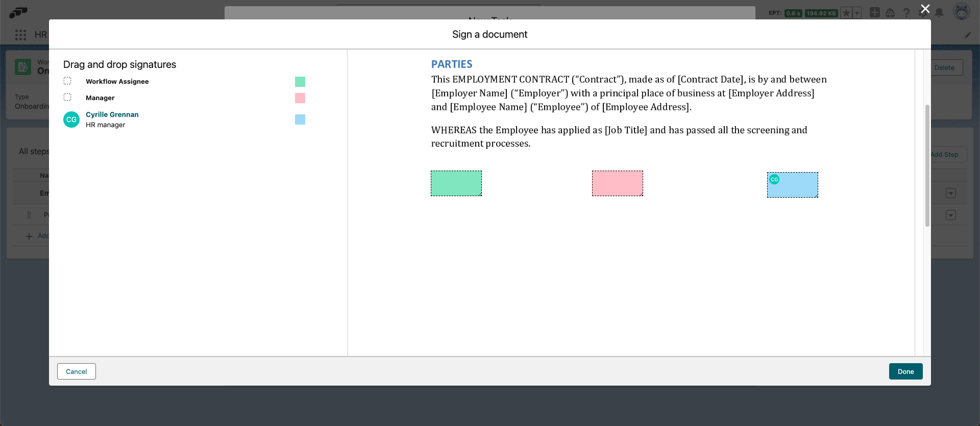 Add signature placeholders to a document