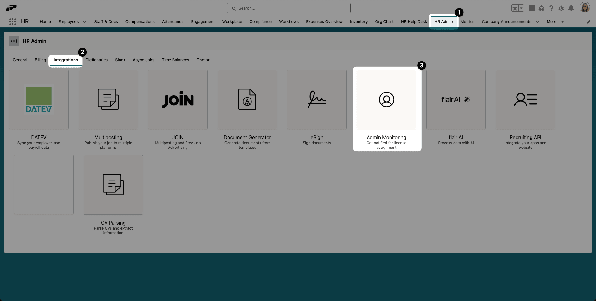 Admin Monitoring unter HR Admin