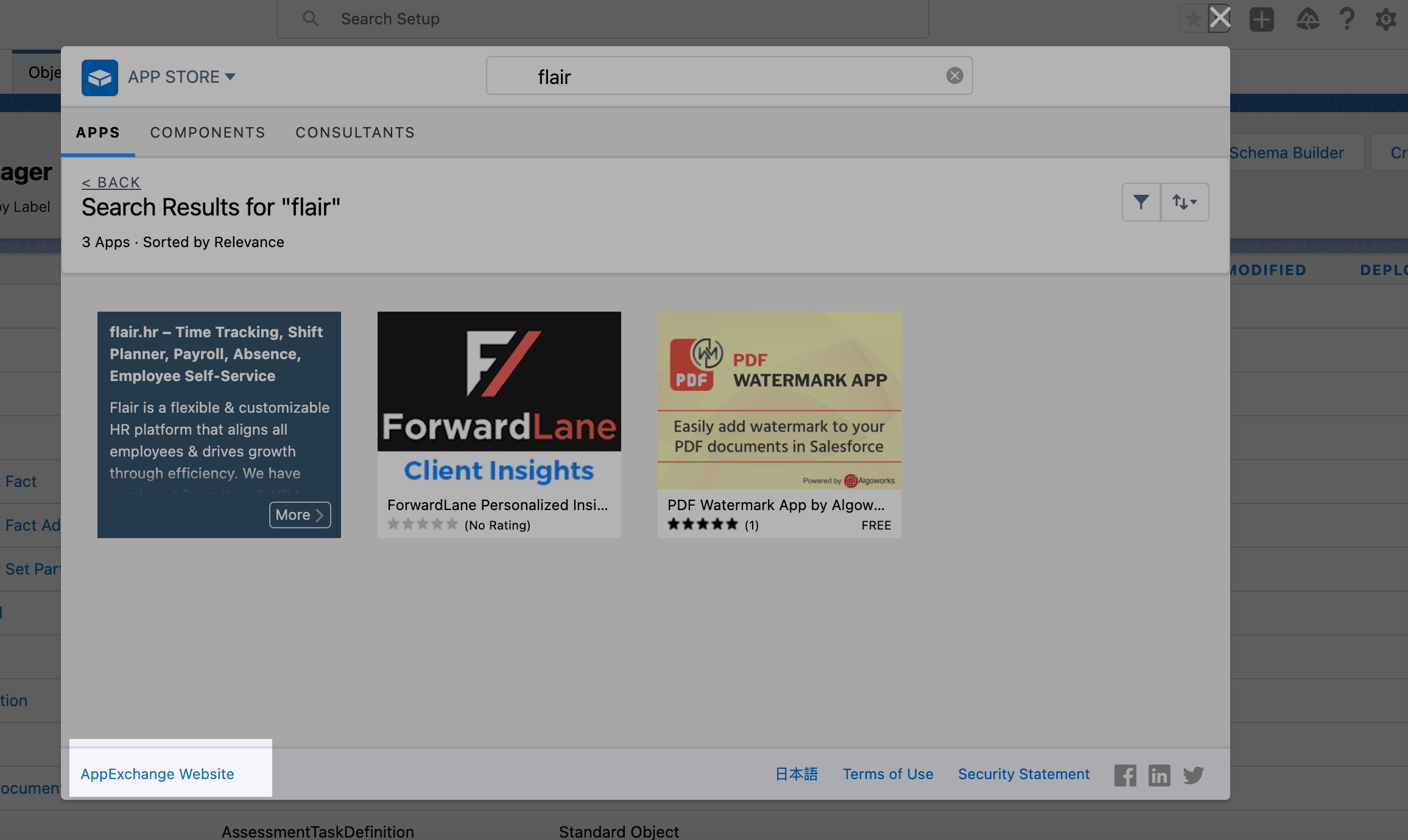 Über den App Launcher geöffnetes Salesforce AppExchange