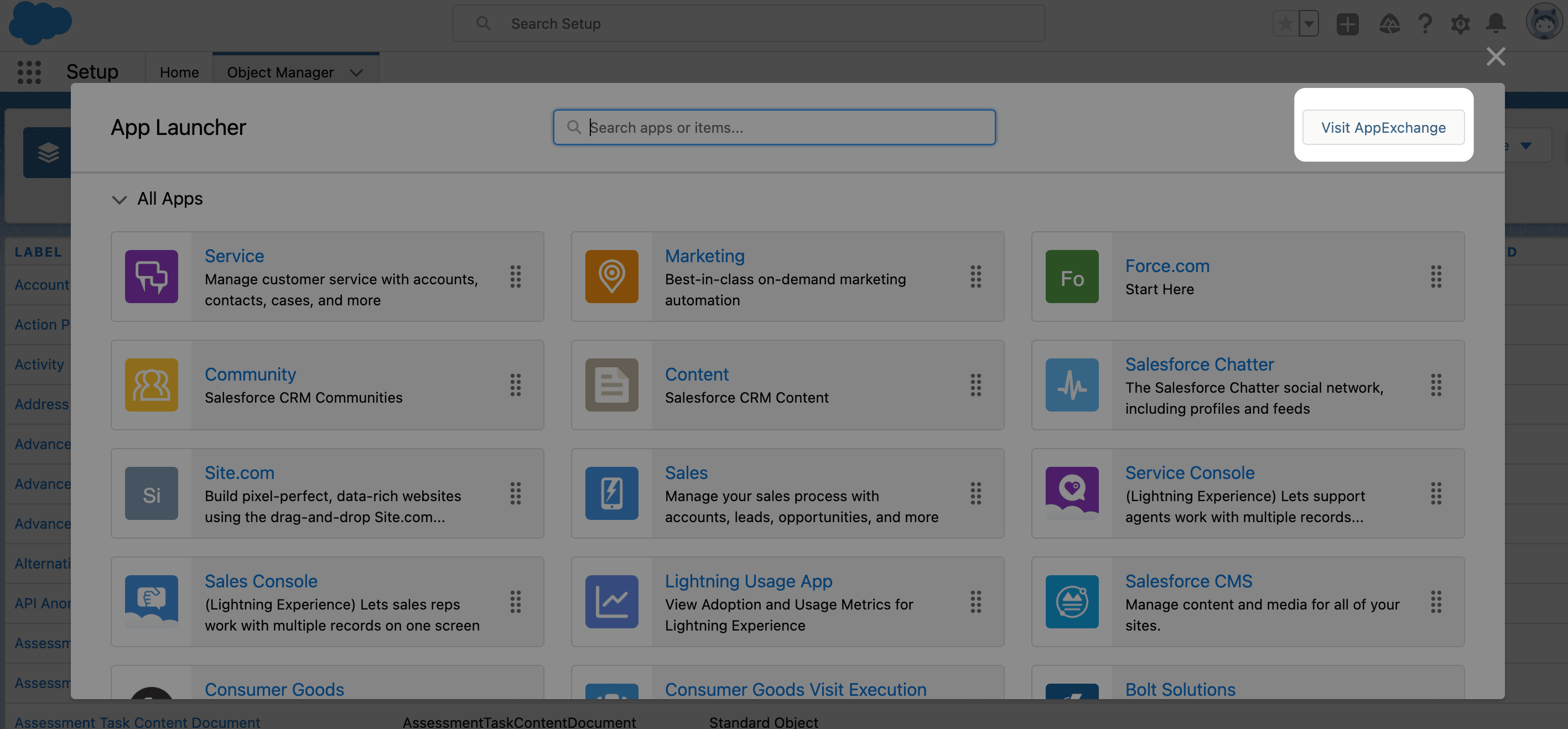 Visit AppExchange im Salesforce App Launcher