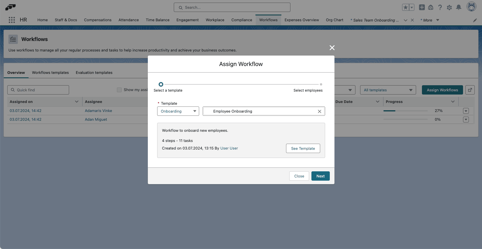 Workflow-Vorlage für die Zuweisung