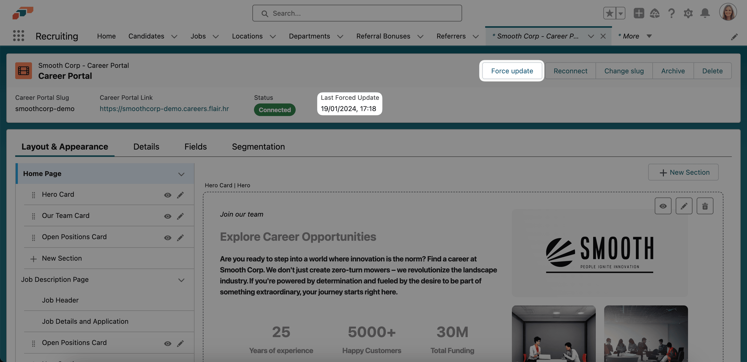Feld Last Forced Update in Career Portal Setup