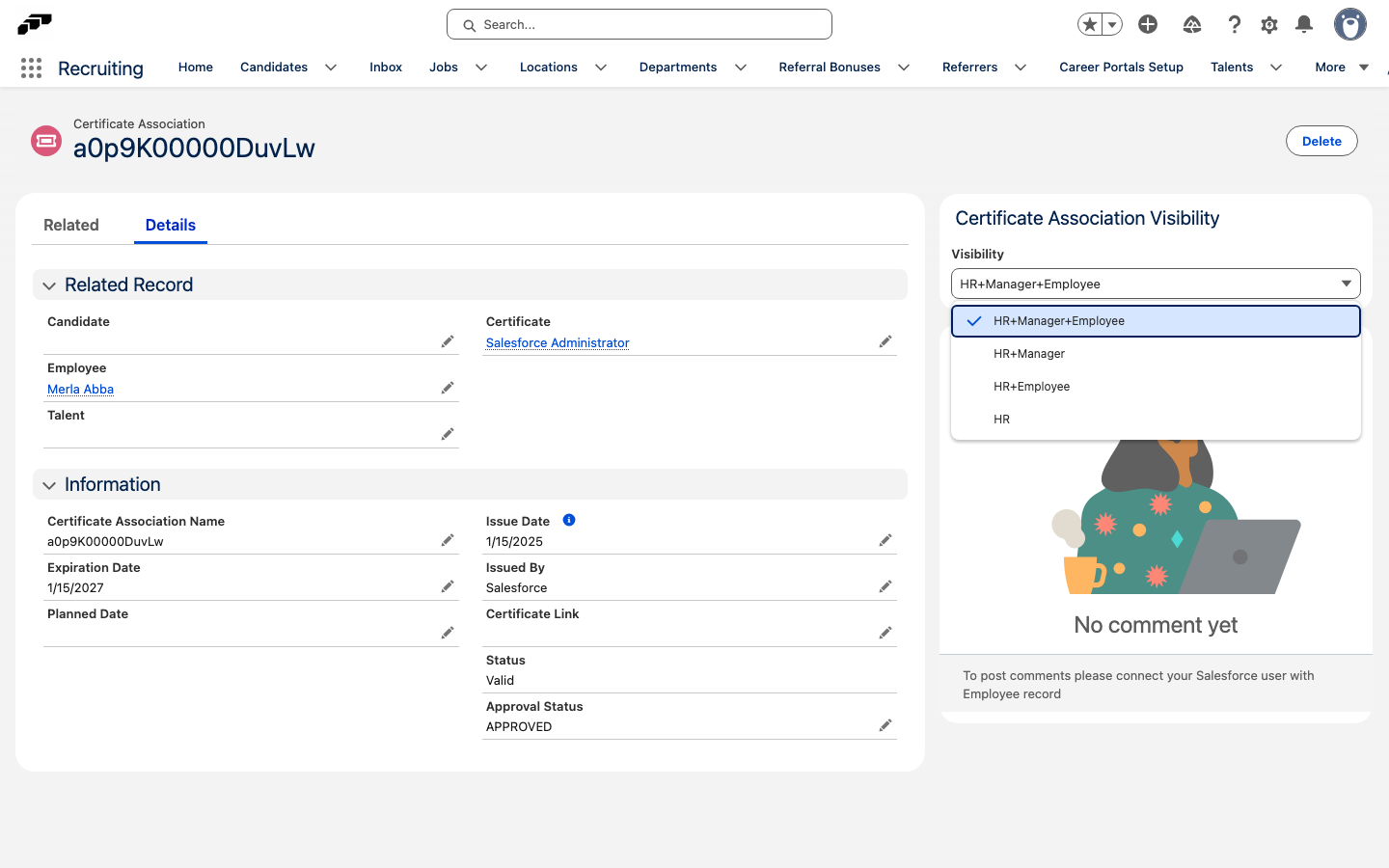 Zugriffsstufen für Certificate Association Visibility