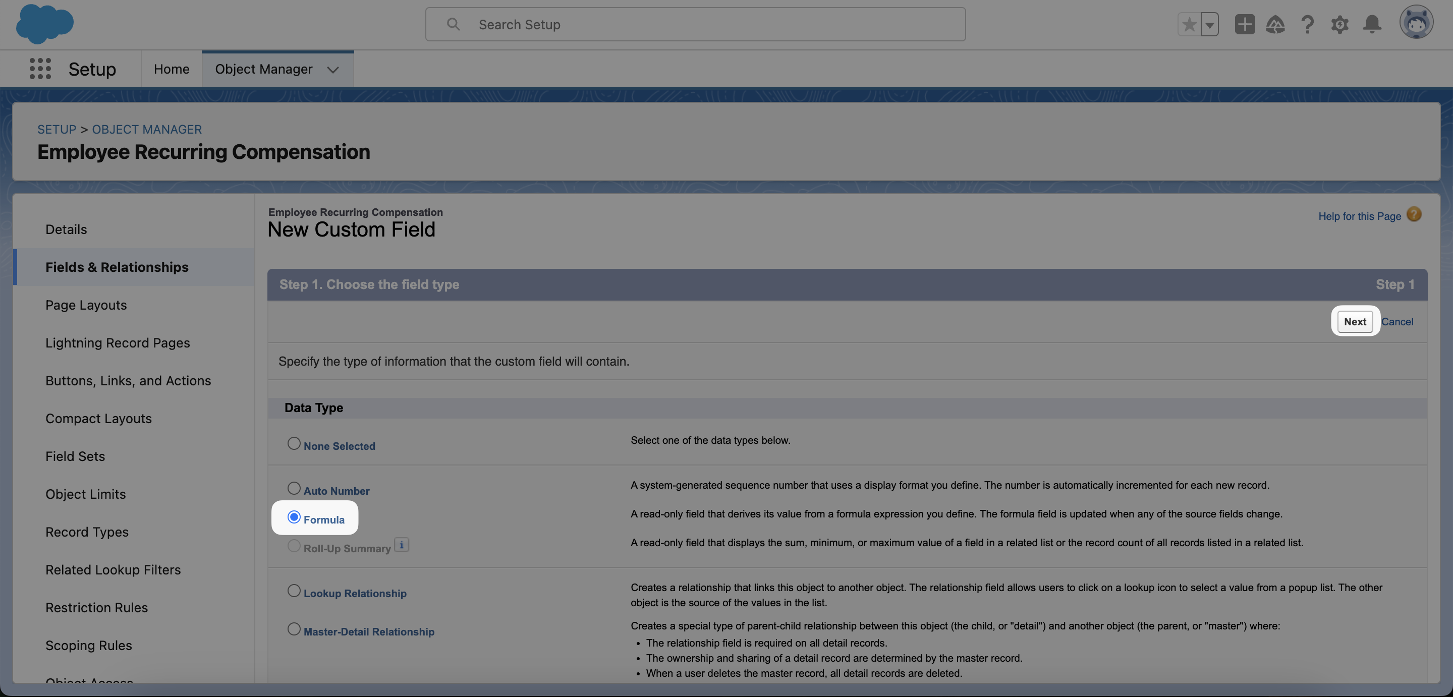 Erstellen Sie ein neues Formelfeld