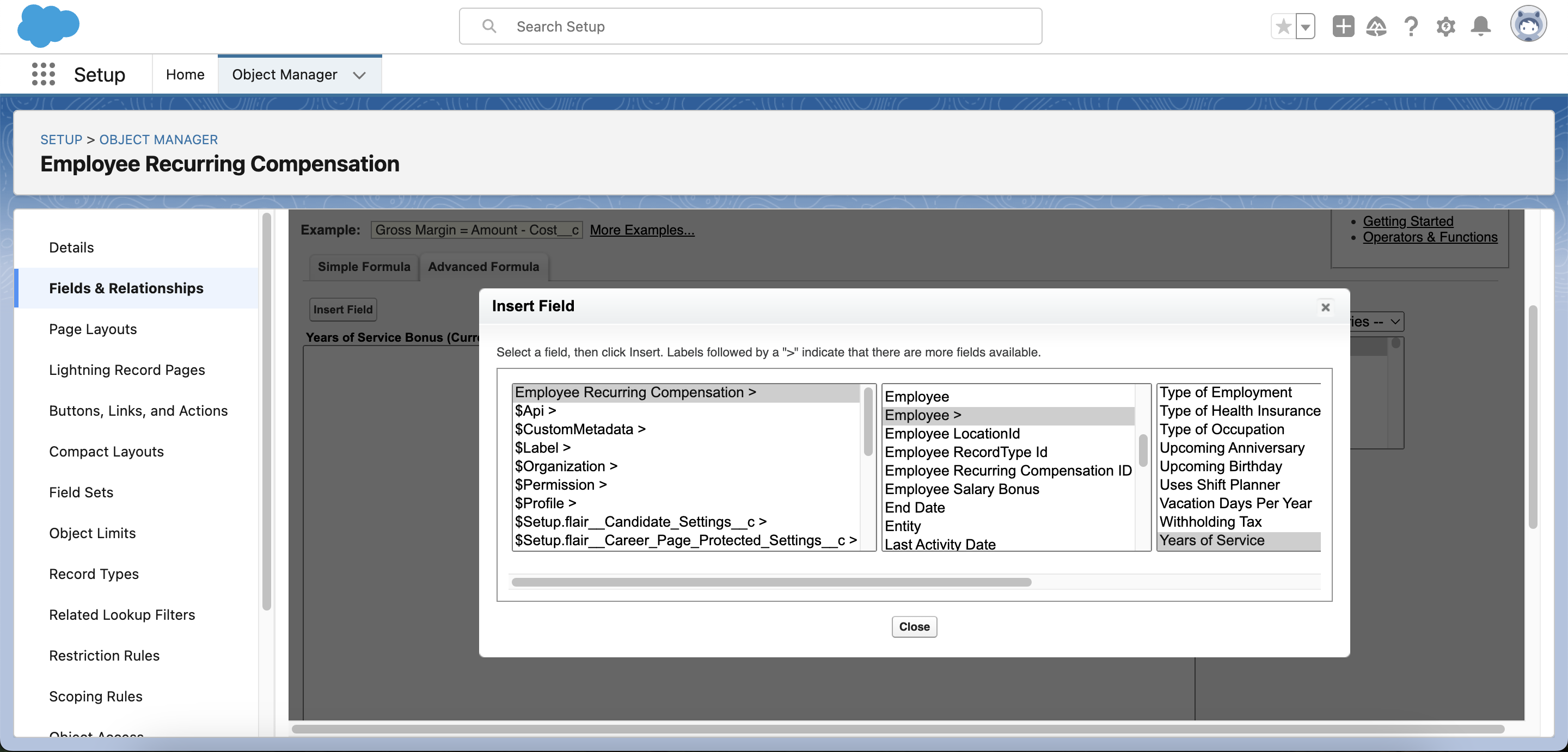 Wählen Sie die Felder aus, die in Ihre Formel eingefügt werden sollen