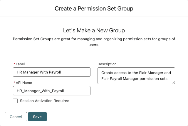 Label und Beschreibung einer Permission Set Group