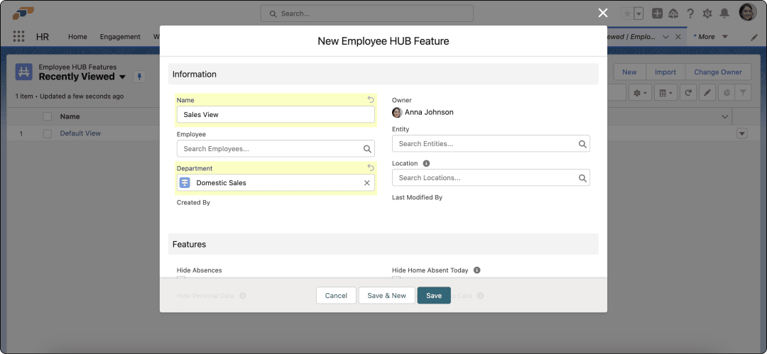 Ansicht Anpassung des Employee Hub-Dashboards für Employee Hub-Menü anpassen, Schritt 3