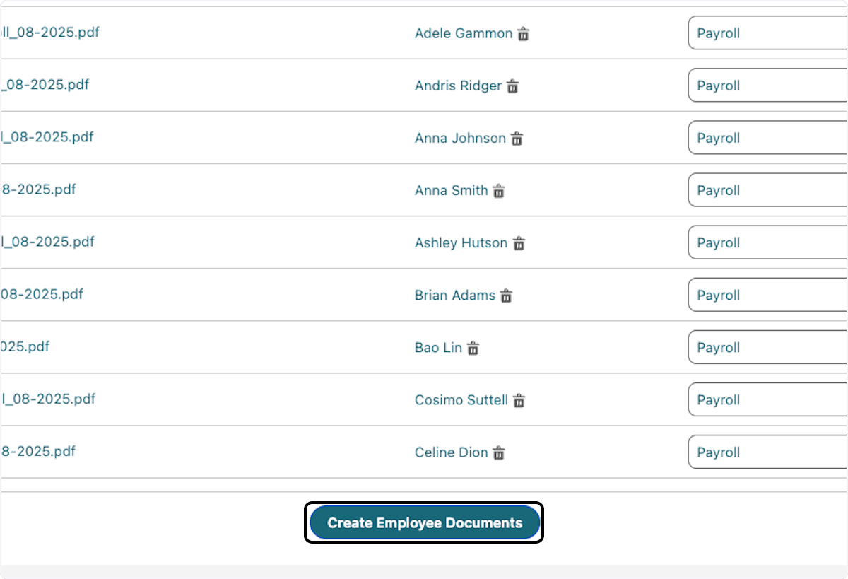 Aktion Create Employee Documents