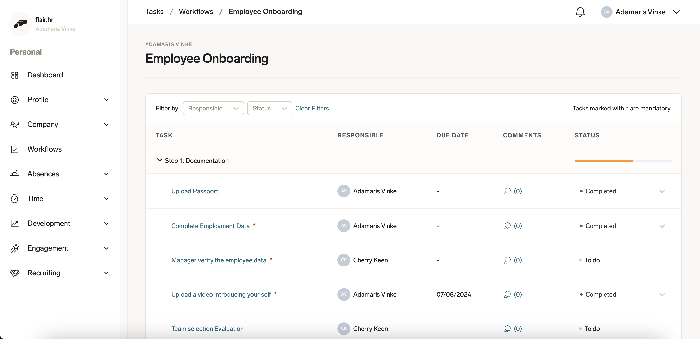 Steps can be expanded to see a view of all the tasks within it