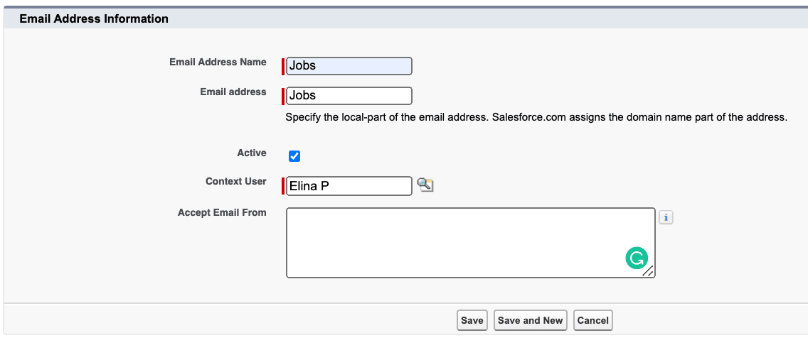 Context User und E-Mail-Adressdetails für einen Recruiting-E-Mail-Dienst