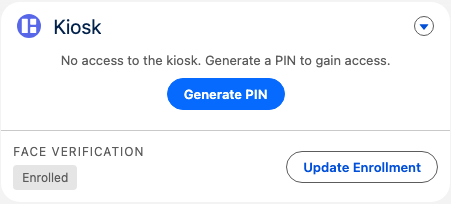 Der Bereich Gesichtserkennung im Kiosk-Widget eines Mitarbeiterdatensatzes mit Registrierungsstatus und der Schaltfläche Gesicht registrieren