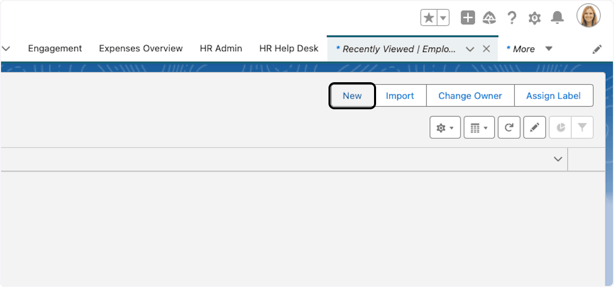 Aktion New auf der Seite Employee Notification Settings