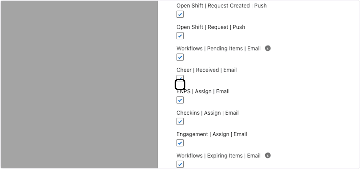Benachrichtigungsoptionen einer Employee Notification Setting