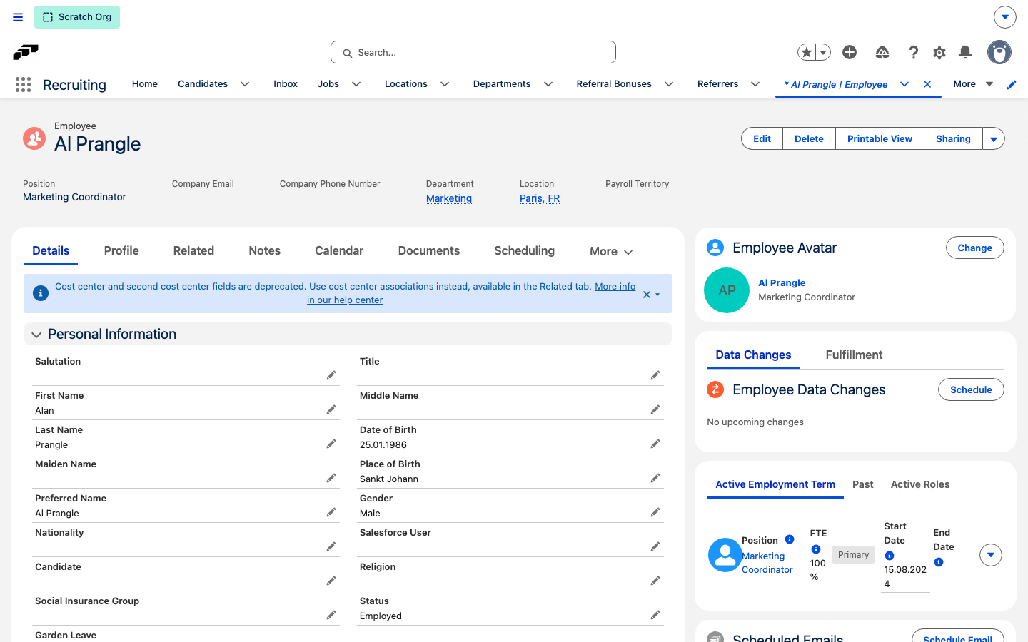 Feld Preferred Name in einem Mitarbeiterdatensatz in Salesforce