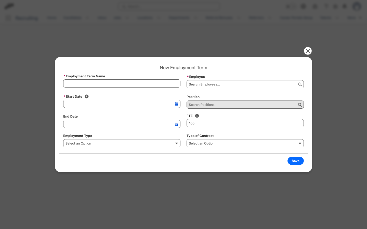 Formular für eine neue Anstellungsbedingung als Screen Flow in Salesforce