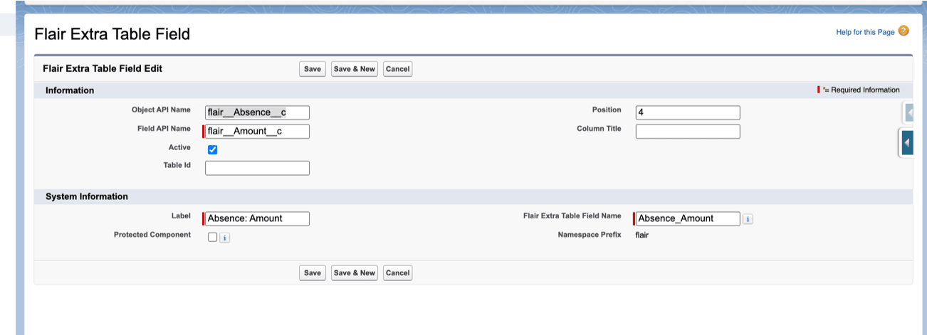 Custom Metadata-Datensatz Extra Table Field mit Spalteneinstellungen