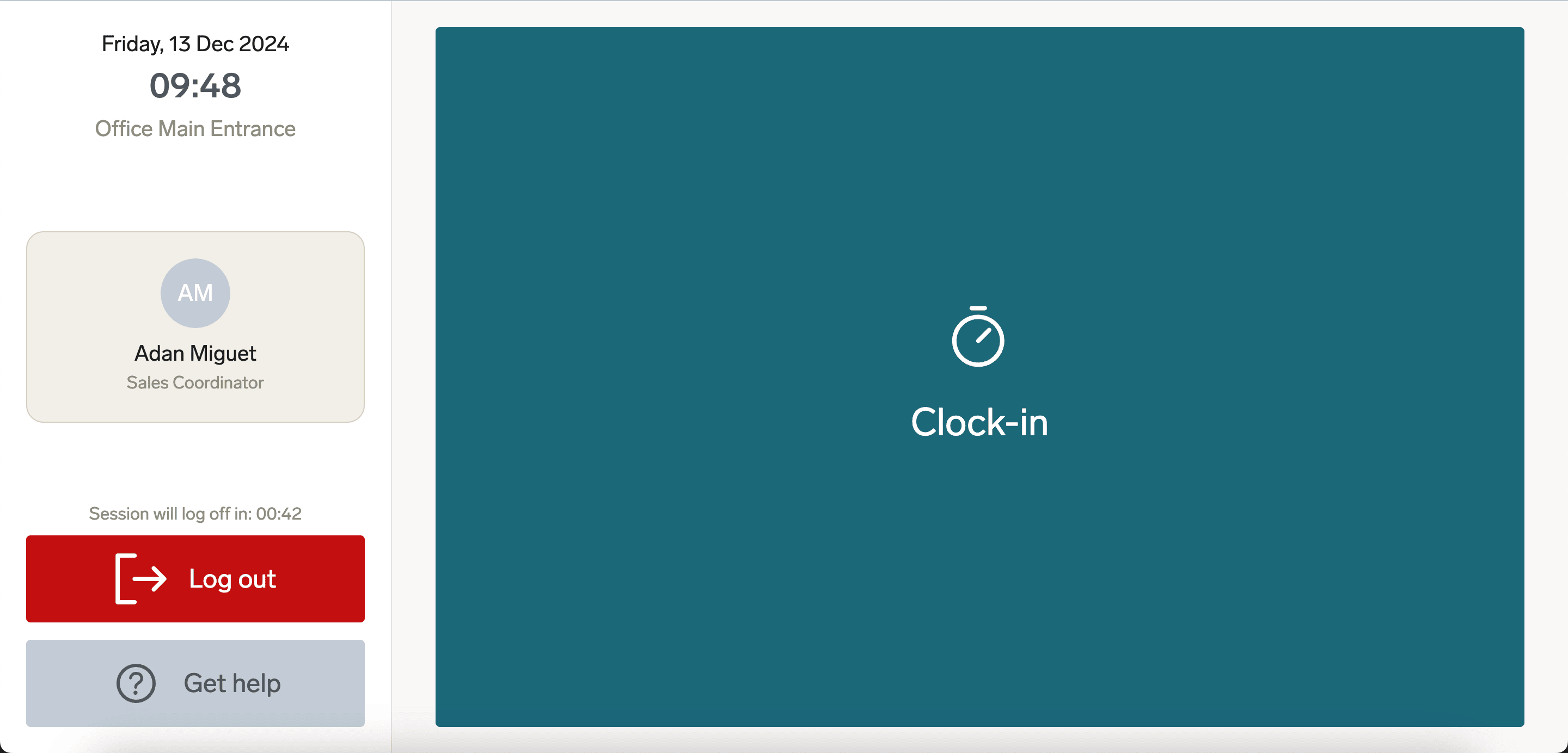 Die Aktion Clock-In nach der Kiosk-Anmeldung