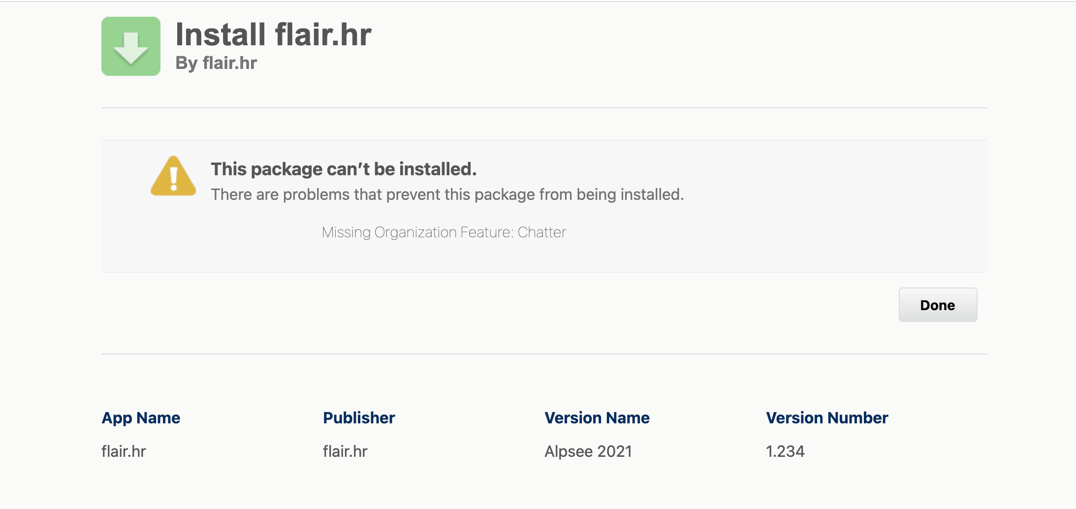 Details zu einer fehlgeschlagenen Paketinstallation in Salesforce