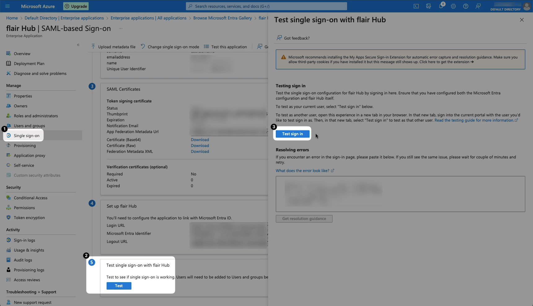 Ansicht Microsoft Entra SSO-Test für SAML-SSO mit Microsoft Entra ID konfigurieren, Schritt 3
