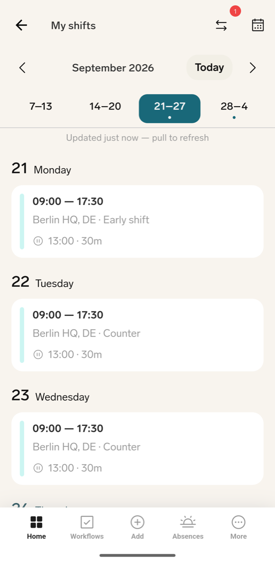 My shifts in the flair mobile app for one week