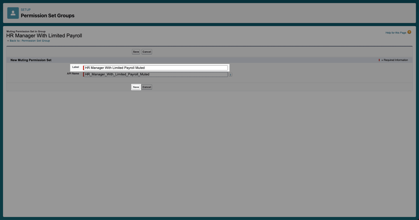 Details eines neuen Muting Permission Sets