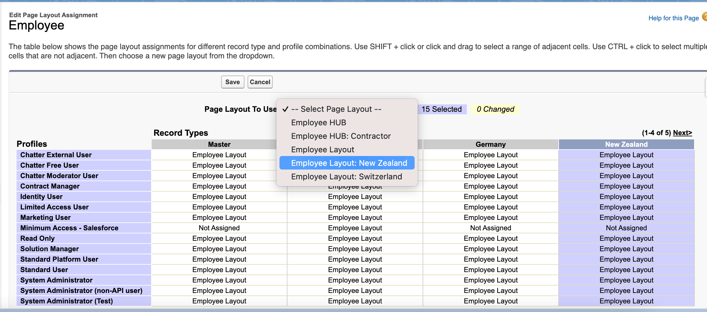 Aktion Edit Assignment für Employee-Seitenlayouts