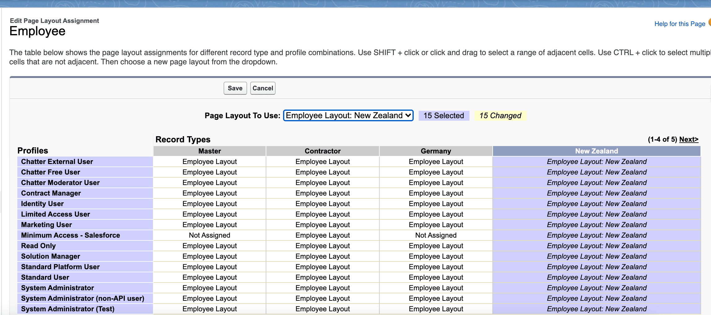 Dem Datensatztyp New Zealand zugewiesenes Seitenlayout New Zealand