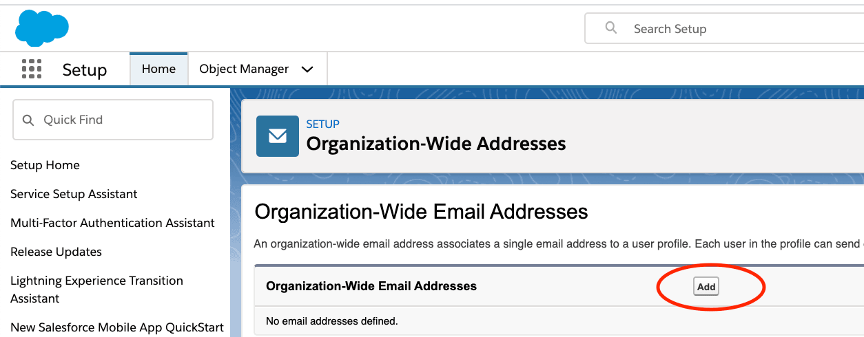 Organization-Wide Addresses in Salesforce Setup