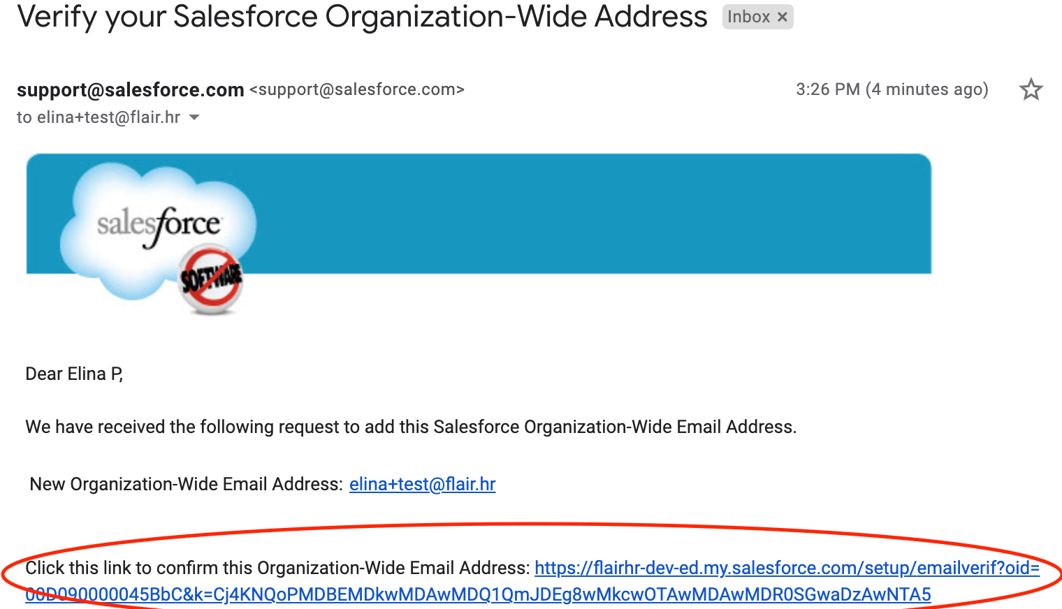 Salesforce-Verifizierungs-E-Mail für eine organisationsweite Adresse