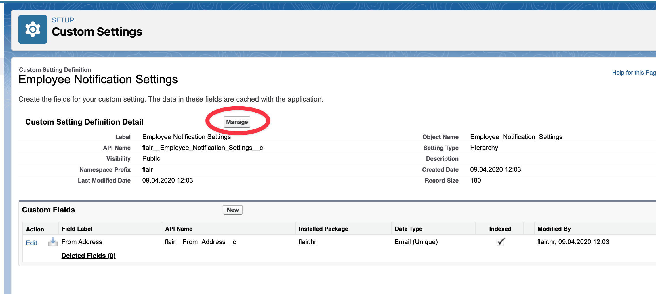 Aktion Manage für Employee Notification Settings
