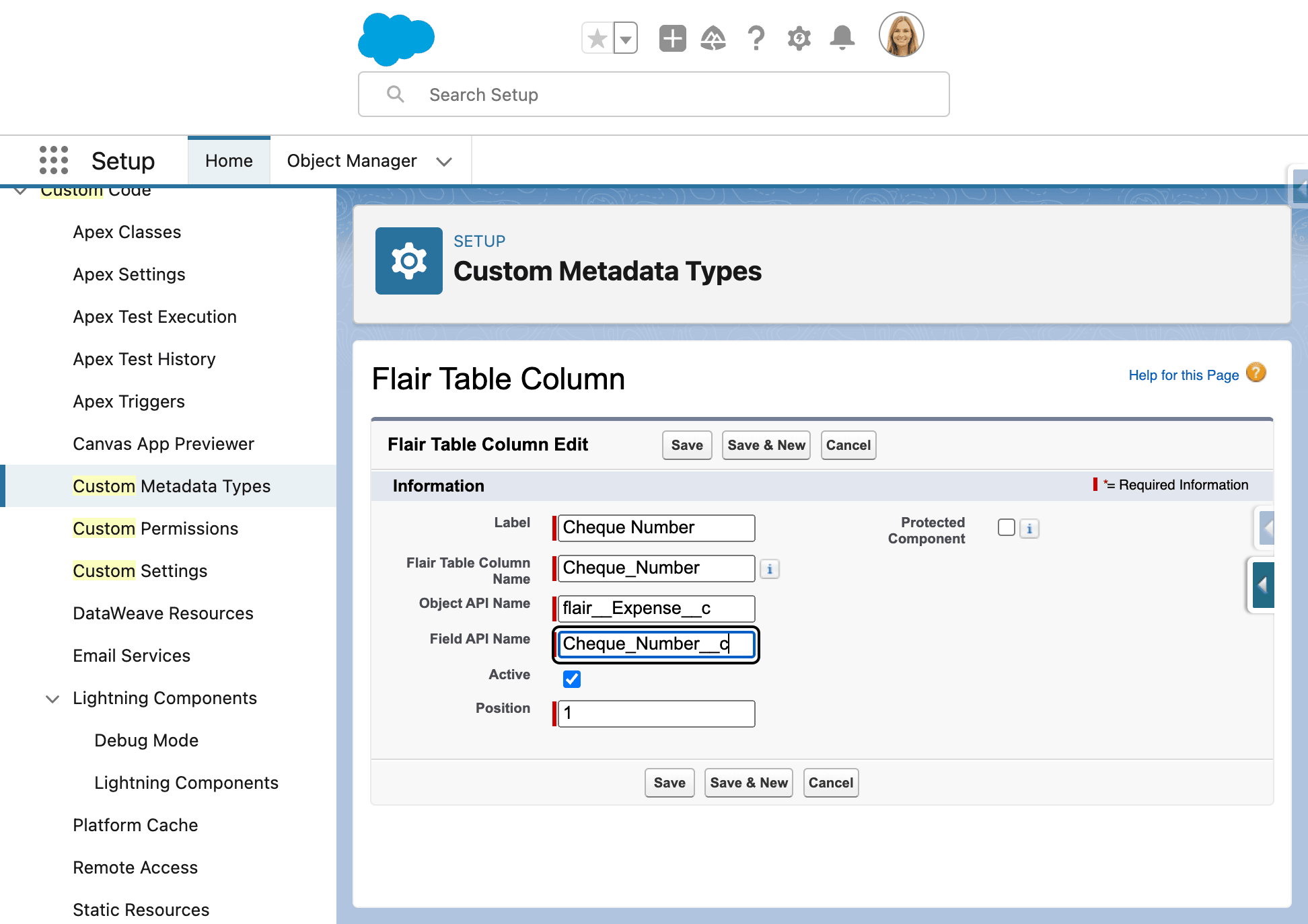Object API Name und Field API Name in einem Flair Table Column-Datensatz