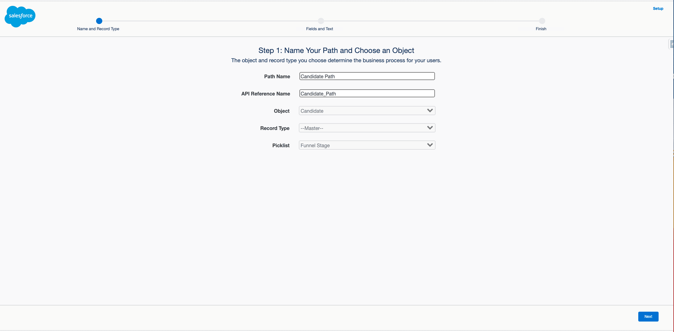 Option Dann unten auf dem Bildschirm auf Next in Einen Candidate Path konfigurieren hervorgehoben