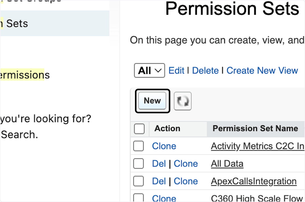 Aktion New für ein Permission Set