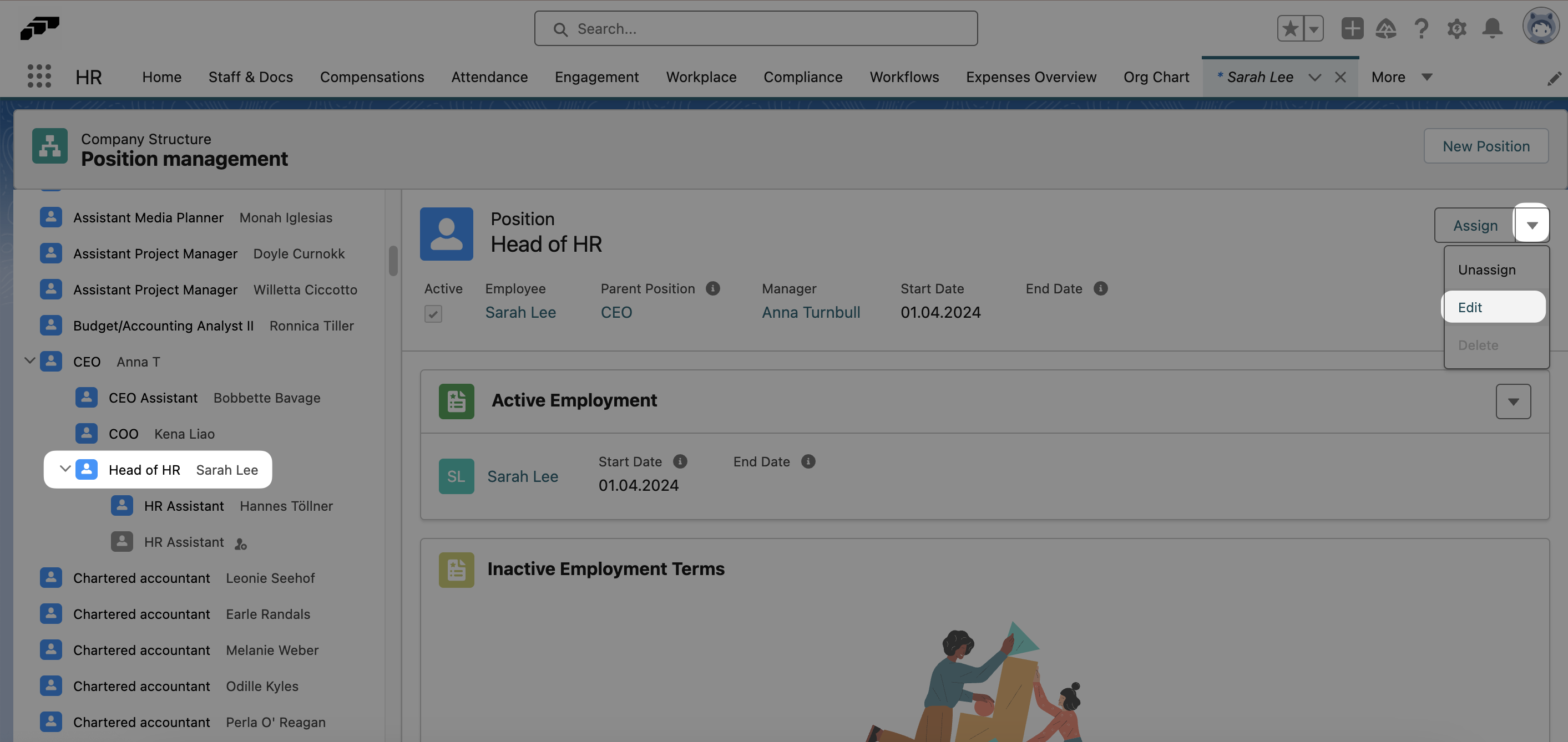 Editing the Parent Position of a position on the Company Structure page